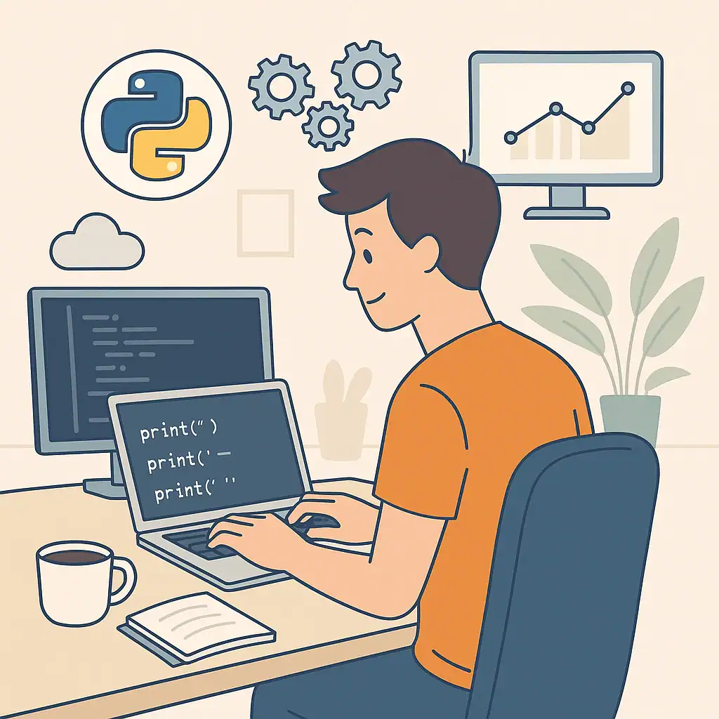 Learning Data Science and AI Online Student analyzing data science charts and AI workflows with visual icons for Python, machine learning, and neural networks
